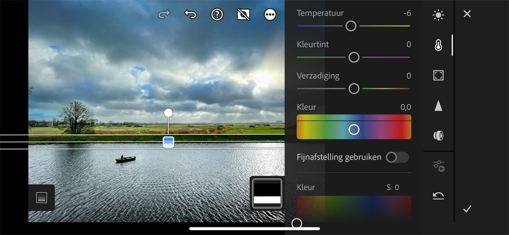 Lineair verloop in Lightroom op iPhone