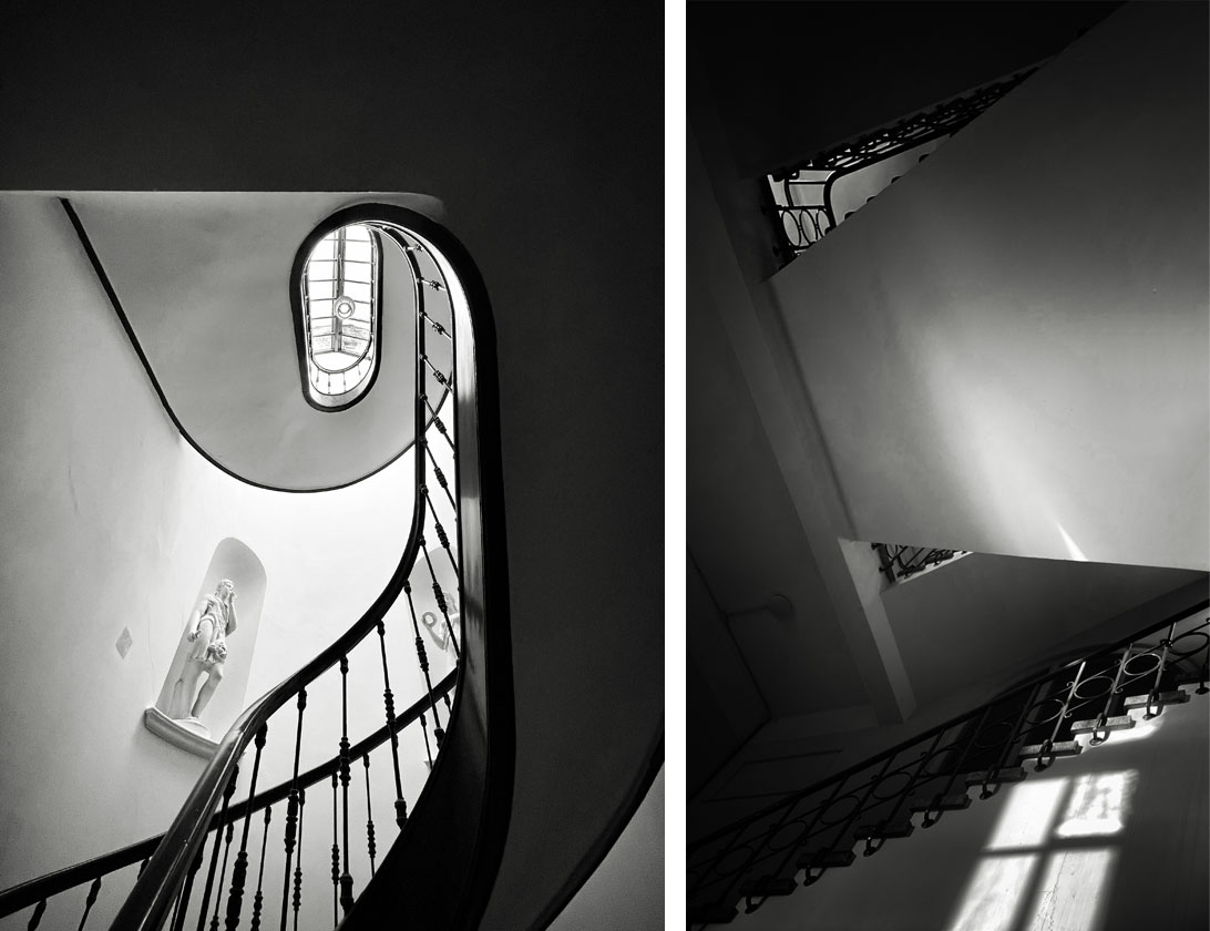 Zwart-wit-foto’s van trappenhuizen