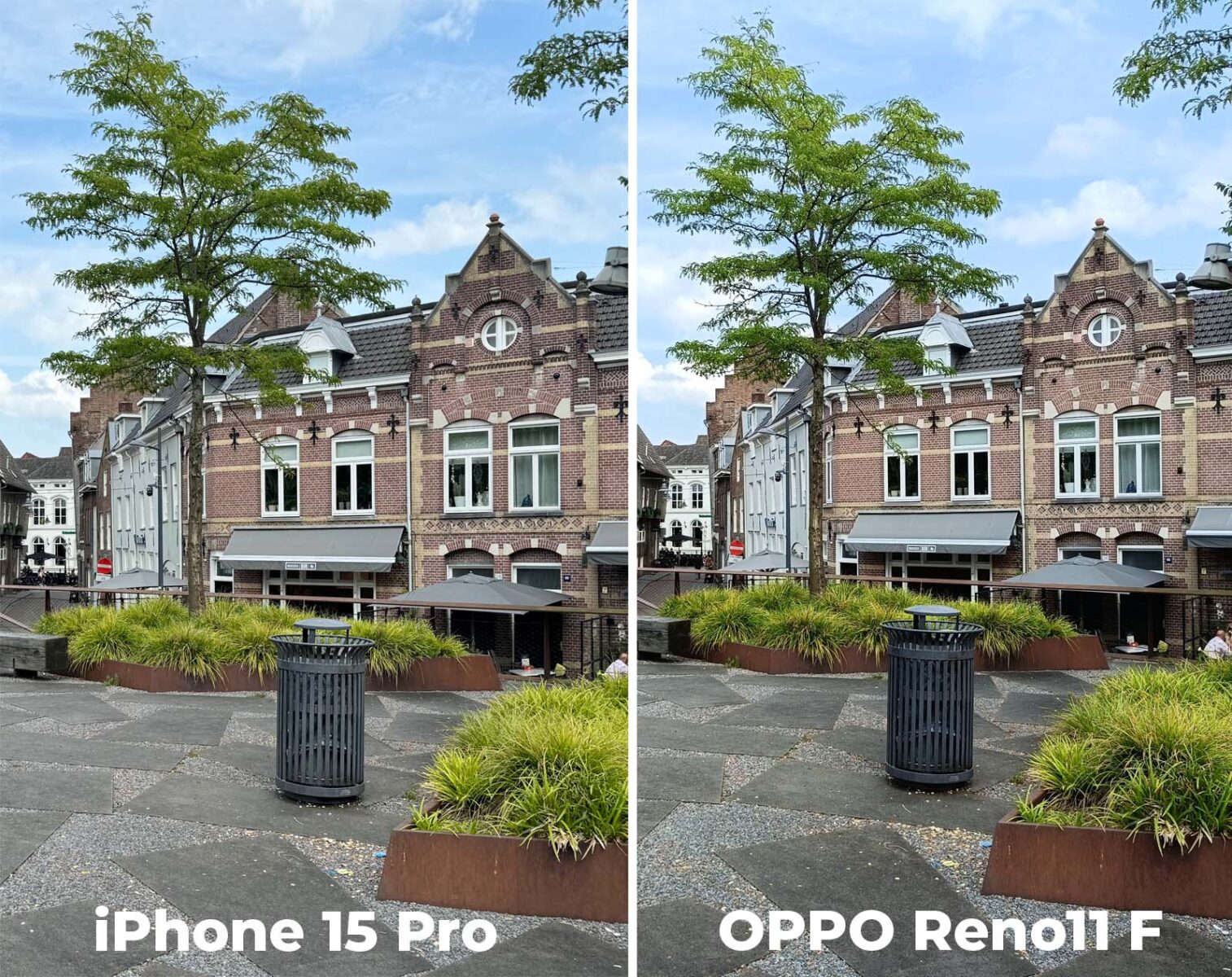 Vergelijking van de OPPO Reno11 F en de iPhone 15 Pro
