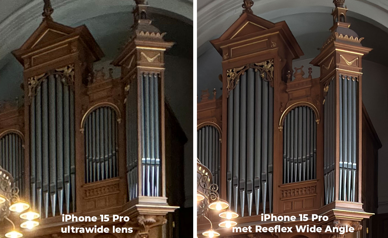 iPhone 15 Pro met ultrawide lens en met Reeflex G-series Wide Angle