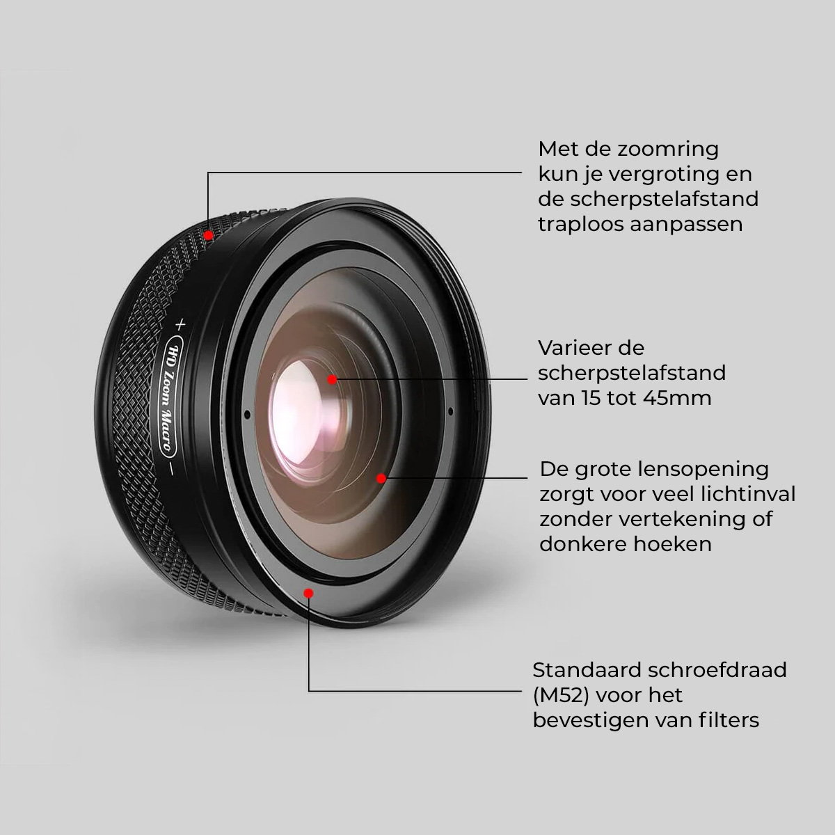 Specificaties macrozoom Apexel voor iPhone, Samsung en Google Pixel