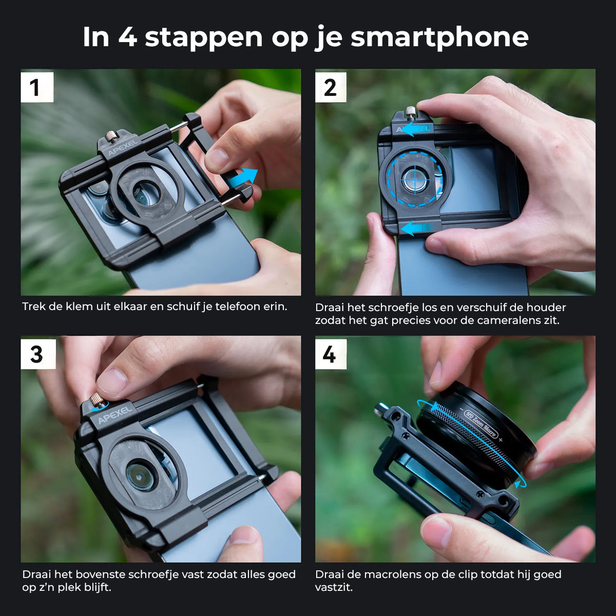 Installatie macro zoom lens op je smartphone