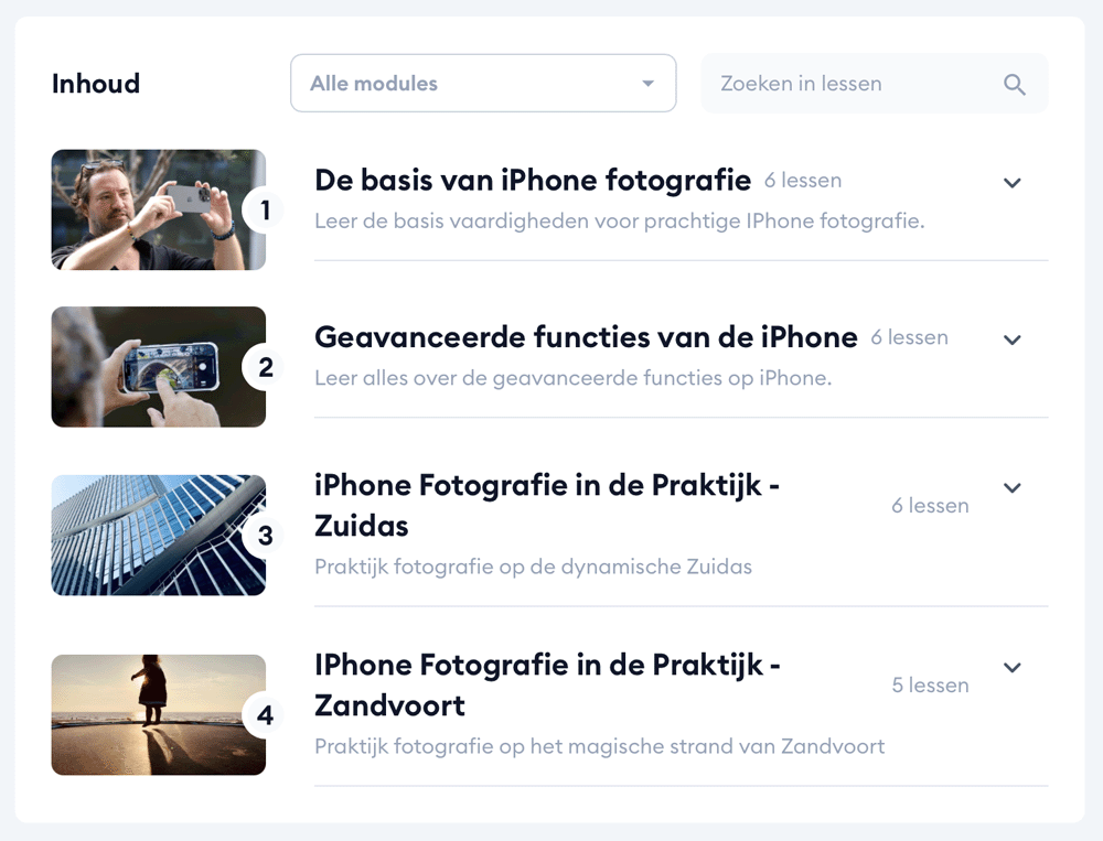 Inhoud van de cursus Photo Class: iPhone