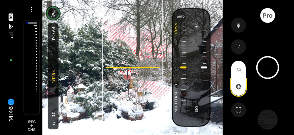 Sluitertijd en ISO instellen in Project Indigo
